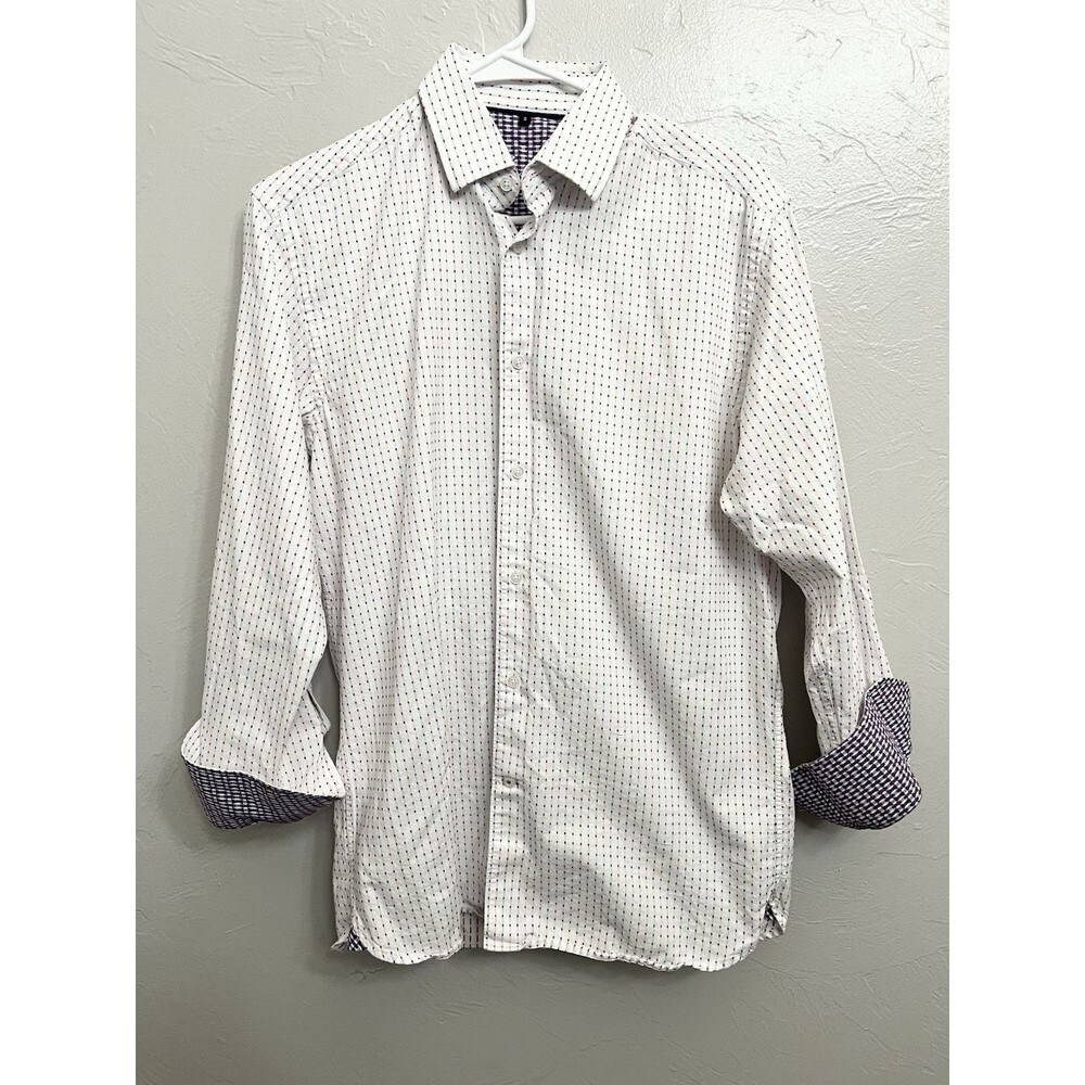 Visconti Flip Cuff Button Shirt Mens Small Blue Red Long Sleeve Dress Top